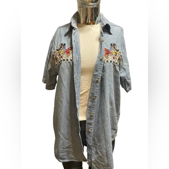 Embroidered Denim Button Down Shirt - Picture 1 of 2